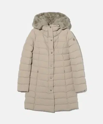 베이지 다운 자켓 퍼 후드