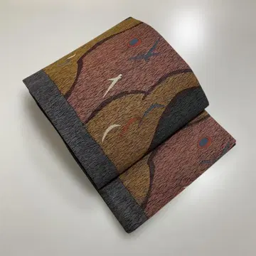 No.2878 순수 실크 기하학 문양 후쿠로 오비 새상품급