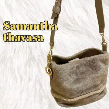 미사용급 사만다 타바사 퍼 소재 숄더백 브라운