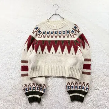 노르딕 무늬 크롭 니트 M~L 상당 루즈핏 스웨터 볼륨 소매