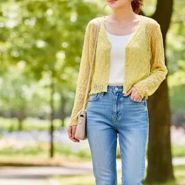 프리즈마트 시어 튤 가디건 V넥 프리 사이즈 옐로우 컬러