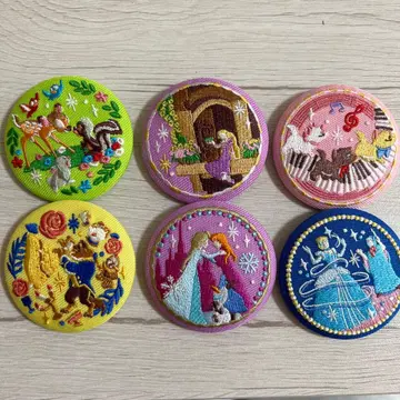 자수 캔뱃지 디즈니 밤비 오샤레캣 미녀 안나 신데렐라