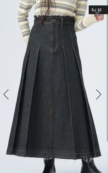 데님 스커트 데님 와이드 플리츠 스커트