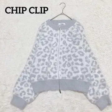 CHIP CLIP 레오파드 무늬 니트 후드티 가디건 L