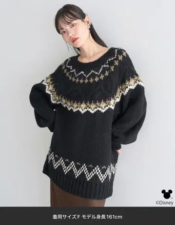 Disney/미키 자수 노르딕 니트 튜닉