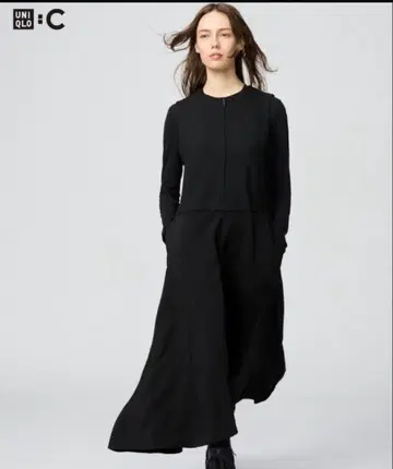 유니클로 c 하프 지퍼 슬리브리스 원피스 블랙 L