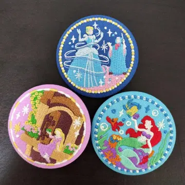 디즈니 자수 캔뱃지 신데렐라 라푼젤 리틀 머메이드 아리엘