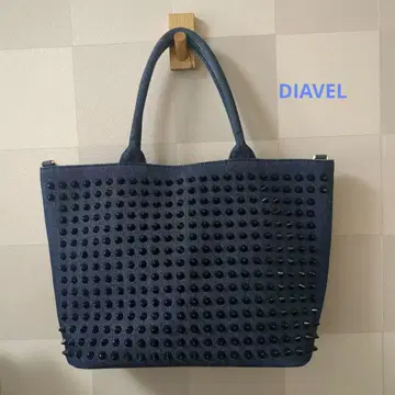 새상품급 DIAVEL 스터드 데님 토트백 네이비