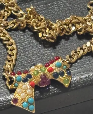 앤티크풍 빈티지 멋진 컬러풀 리본 짧은 목걸이 골동품 레트로 빈티지