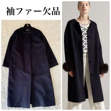 그레이스 콘티넨탈 노카라 코트 울 알파카 다크 네이비