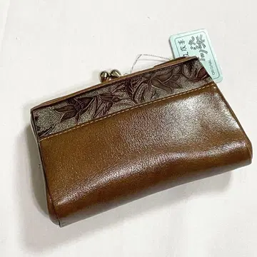 염색 가마구치 지갑 소품함 / 브라운 가죽 엠보 꽃무늬 일본 의류