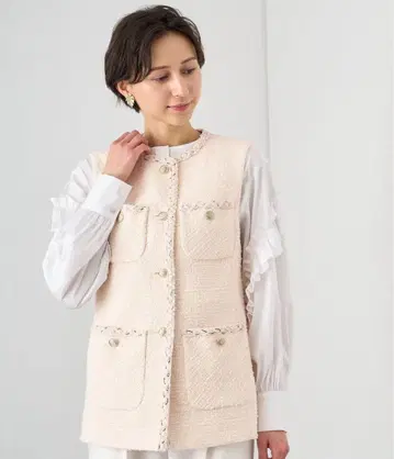 ANAYI 플러피 트위드 페플럼 베스트 4 포켓 베스트 24AW