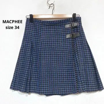 맥피 울 100% 랩 플리츠 미니 스커트 가죽 버클 J035