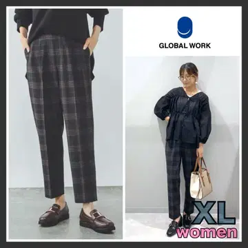 글로벌 워크 우츠쿠 실루엣 테이퍼드 팬츠 네이비 체크 XL 사이즈