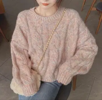 2025 SS [ 한국 패션 ] 핑크 베이지 마블 니트