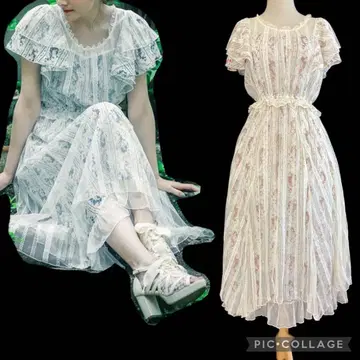 엑시즈팜 꽃 스트라이프 튤 원피스