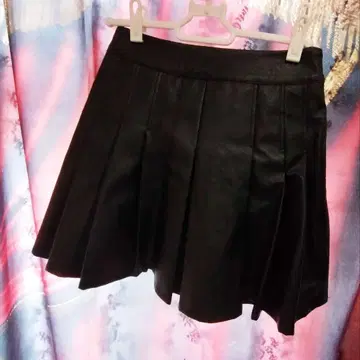 Hether 스카판 미니스커트 플리츠 인조 가죽 블랙 S