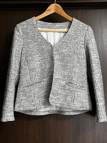 노카라 트위드 자켓 화이트 블랙