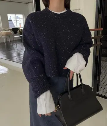 willfully 윌프리 크롭 니트 믹스 니트 네이비