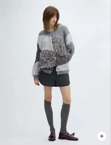 UND MIX YARN 패치워크 니트 가디건