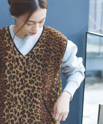 BEAMS BOY 레오파드 무늬 보아 베스트 빔즈 보이