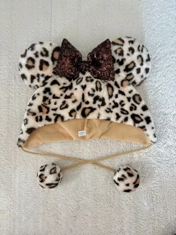 레오파드 무늬 미키 귀도리 모자