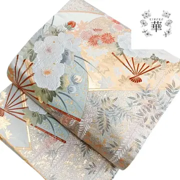 1050 화 후쿠로 오비 순수 실크 파랑 꽃무늬 고급품