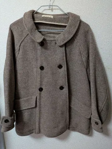 울 더블 브레스트 코트 브라운