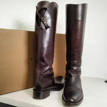 사토레 조키 롱 부츠 37 벨트 가죽 다크 브라운