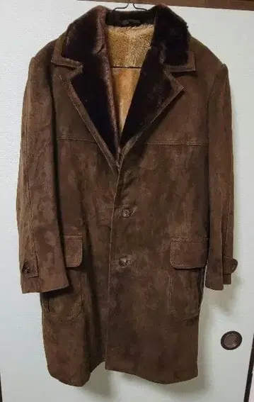 브라운 스웨이드 퍼 포함 롱 코트 L 사이즈