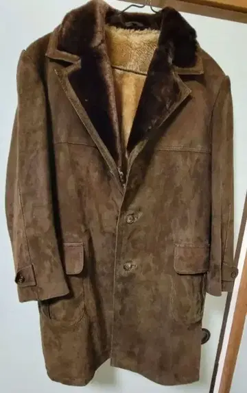 브라운 스웨이드 퍼 포함 롱 코트 L 사이즈