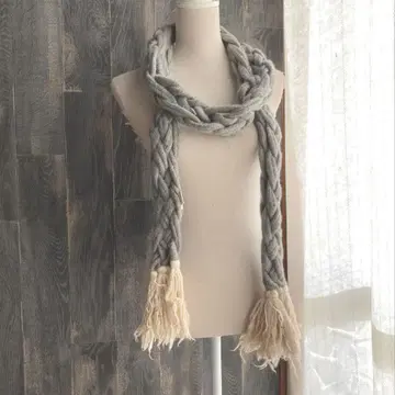 pashma 새상품급 롱 머플러 캐시미어 100% 뜨개질 라이트 그레이