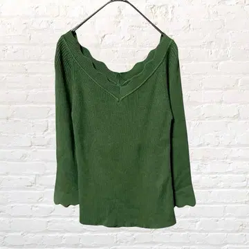 12530리즈마트 스캘럽 리브 니트 V넥 그린 구제 의류