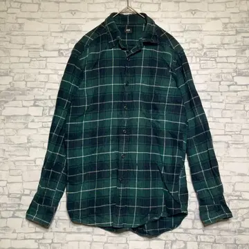 [유니클로] 긴팔 셔츠 그린 옷깃 체크 긴팔 셔츠 S 새상품급 구제 의류