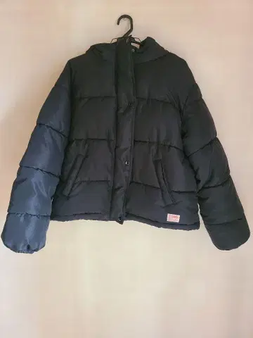 JaVa 숏 기장 후드 부착 충전솜 페이크 다운 코트