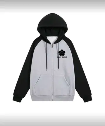 바이컬러 집업 후드티 [ 블랙 x 그레이 ]