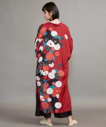 자포니즘 축하 장옷 빨간색 부채 가을 가디건 앤티크 다이쇼 로망