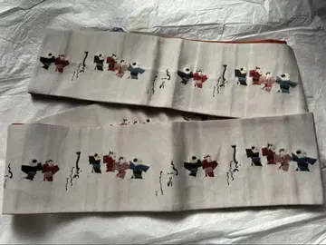 인형 무늬의 반폭 오비 귀여워