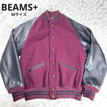 BEAMS+ 바시티 자켓 멜톤 가죽 아메트라 M 보르도 블랙