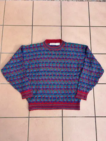 90s COOGI 스타일 USA 제조 3D 코튼 니트 레어 컬러