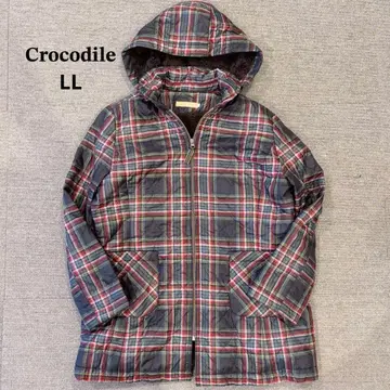 크로커다일 보아 안감 후드 부착 코트 체크 충전솜 퀼팅 LL XL