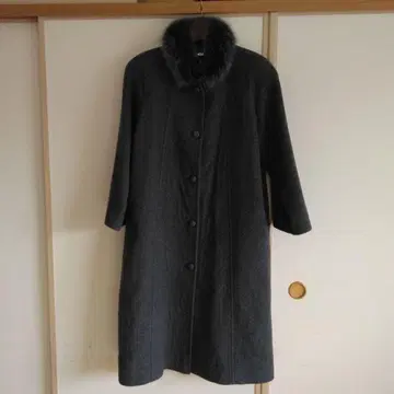 CASMERE 울 롱 코트 퍼 포함 그레이