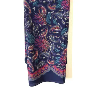 실크 100% 대형 실크 스카프 페이즐리 무늬 네이비 빈티지