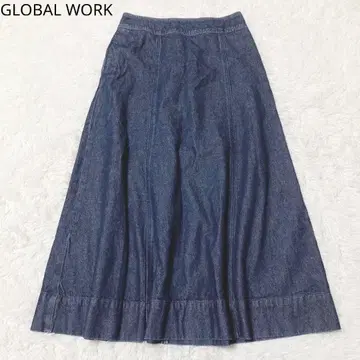 글로벌 워크 데님 스커트 인디고 L 플레어 롱 기장 면 100%