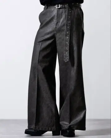 CLEL 빈티지 디자인 벨티드 플레어 인조 가죽 팬츠 블랙 계열 1