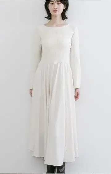 COCO DEAL 페탈헴 스커트 도킹 니트 원피스 화이트