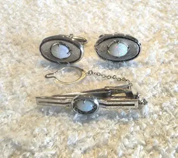 SUN EAGLE 넥타이핀과 커프스 단추 세트 실버