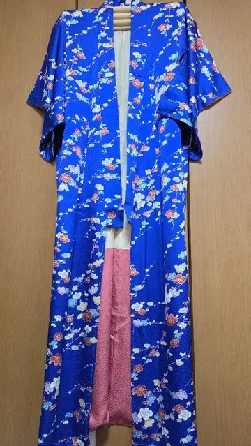 파랑 꽃무늬 앤티크 이중 기모노 코몬