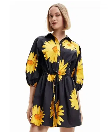 데시구알 크리스천 라크루아 콜라보 원피스 셔츠 원피스 블랙 x 옐로우 S