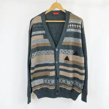 새상품급 Tissaia 울 아크릴 보더 니트 가디건 L 구제 의류